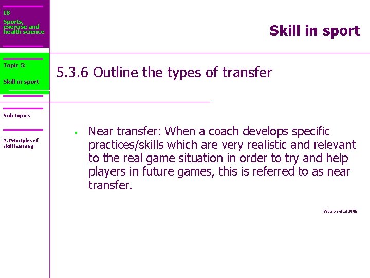 IB Sports, exercise and health science Topic 5: Core 2: Skill in sport 5.