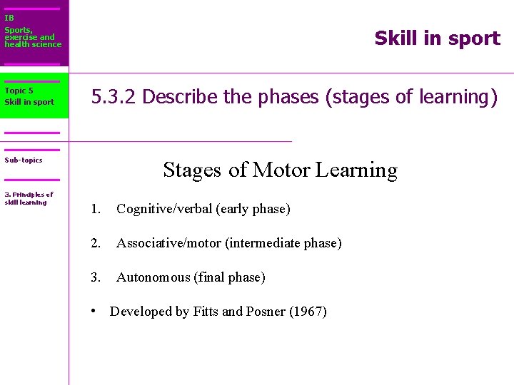 IB Sports, exercise and health science Topic 5 Skill in sport 5. 3. 2