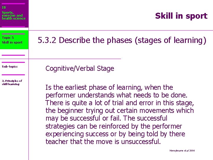 IB Sports, exercise and health science Topic 5 Skill in sport Sub-topics 3. Principles