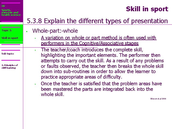 IB Sports, exercise and health science Skill in sport 5. 3. 8 Explain the