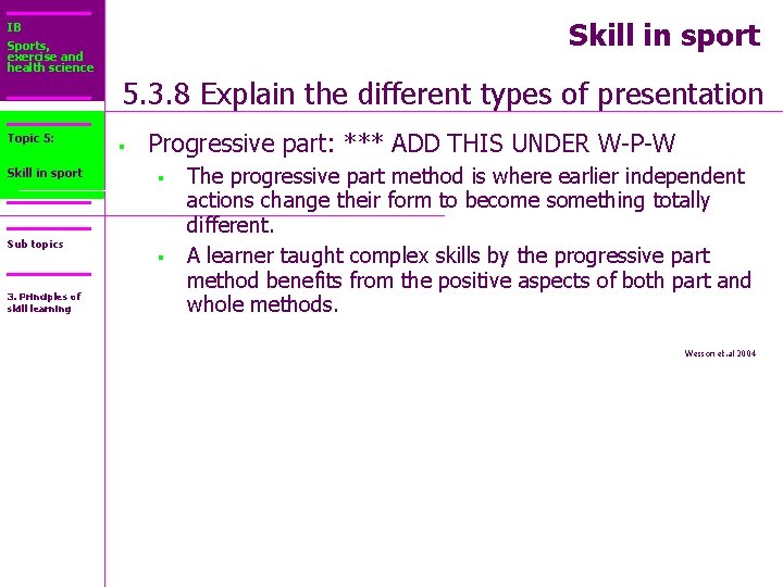Skill in sport IB Sports, exercise and health science 5. 3. 8 Explain the