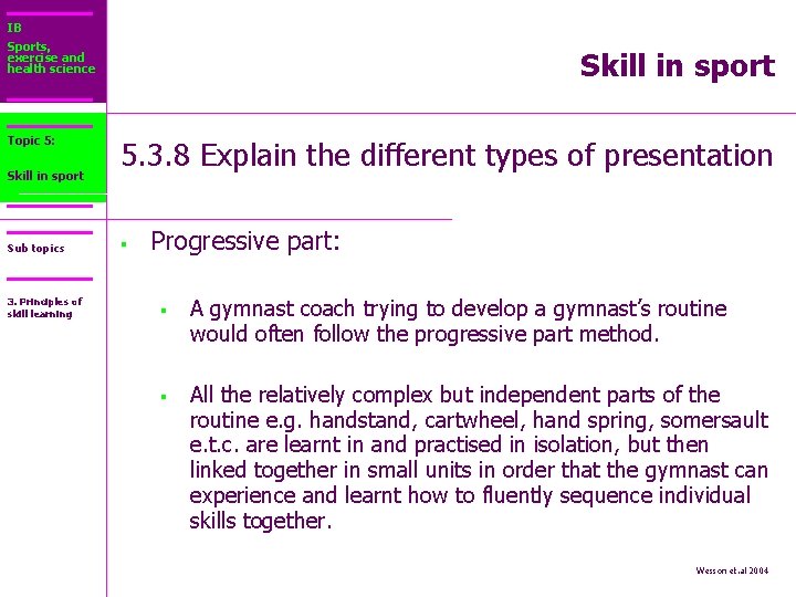 IB Sports, exercise and health science Topic 5: Core 2: Skill in sport Sub