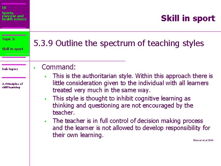 IB Sports, exercise and health science Topic 5: Core 2: Skill in sport Sub
