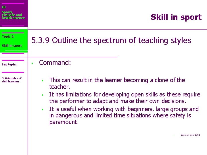 IB Sports, exercise and health science Topic 5: Core 2: Skill in sport Sub