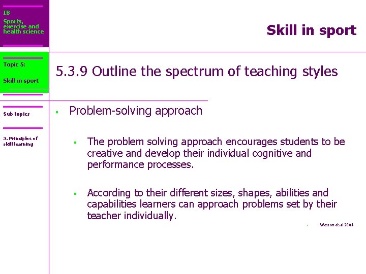 IB Sports, exercise and health science Topic 5: Core 2: Skill in sport Sub