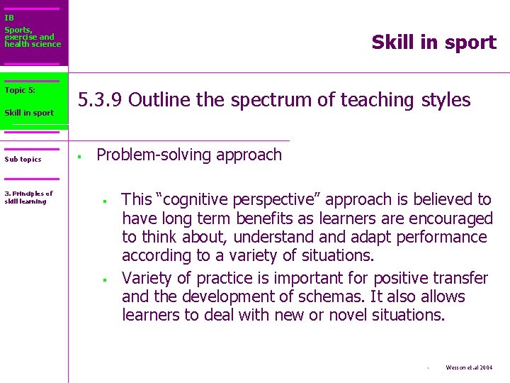 IB Sports, exercise and health science Topic 5: Core 2: Skill in sport Sub