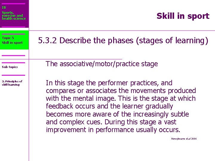 IB Sports, exercise and health science Topic 5 Skill in sport Sub-topics 3. Principles