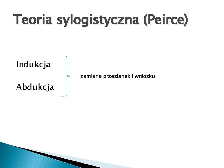Teoria sylogistyczna (Peirce) Indukcja zamiana przesłanek i wniosku Abdukcja 