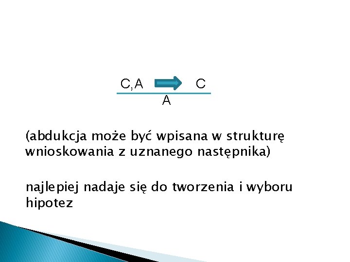 C, A C A (abdukcja może być wpisana w strukturę wnioskowania z uznanego następnika)