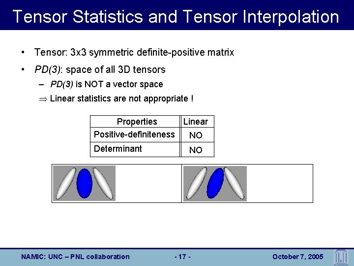 Tensor Statistics and Tensor Interpolation • Tensor: 3 x 3 symmetric definite-positive matrix •