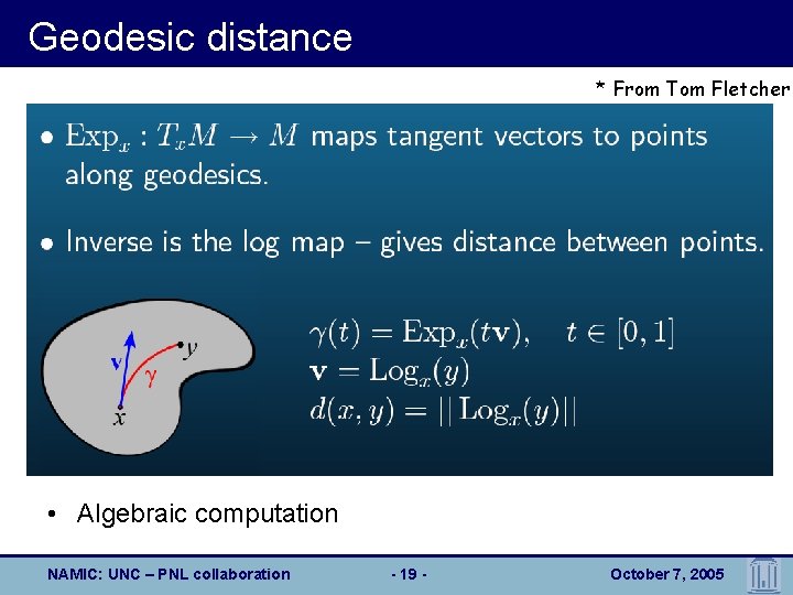 Geodesic distance * From Tom Fletcher • Algebraic computation NAMIC: UNC – PNL collaboration