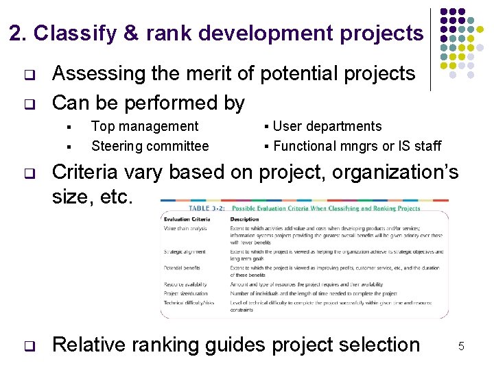 2. Classify & rank development projects q q Assessing the merit of potential projects