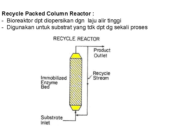 Recycle Packed Column Reactor : - Bioreaktor dpt diopersikan dgn laju alir tinggi -