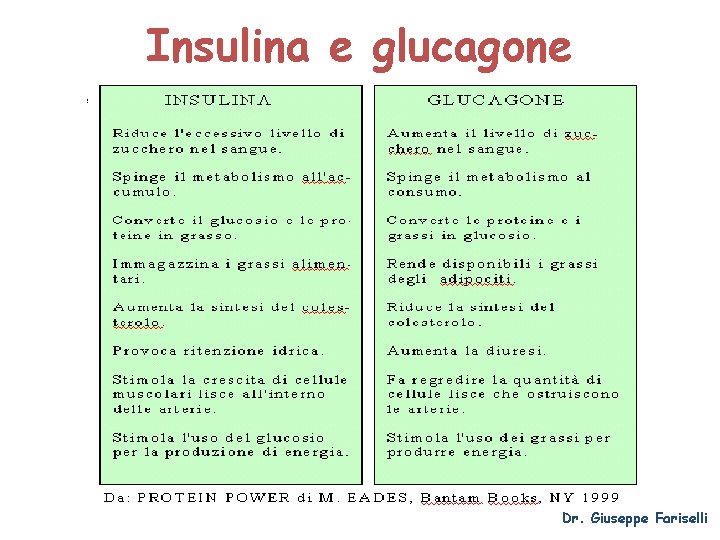 Insulina e glucagone Dr. Giuseppe Fariselli 