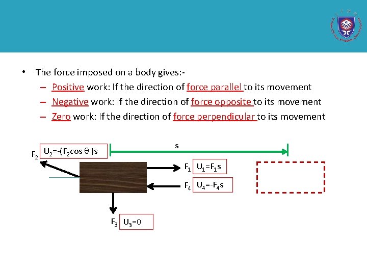  • The force imposed on a body gives: – Positive work: If the