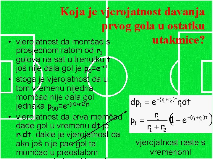  • Koja je vjerojatnost davanja prvog gola u ostatku utakmice? vjerojatnost da momčad