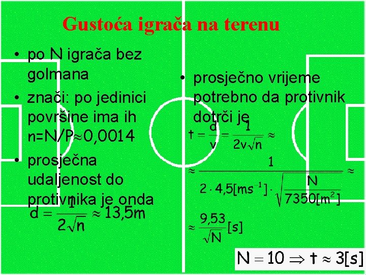 Gustoća igrača na terenu • po N igrača bez golmana • znači: po jedinici