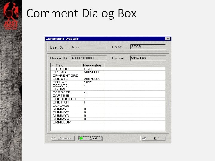 Comment Dialog Box 