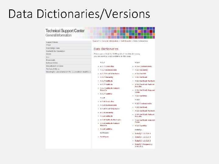 Data Dictionaries/Versions 