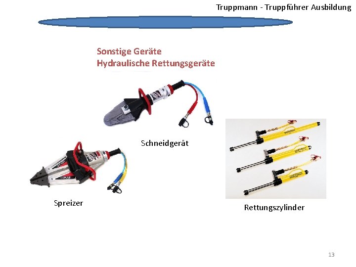 Truppmann - Truppführer Ausbildung Sonstige Geräte Hydraulische Rettungsgeräte Schneidgerät Spreizer Rettungszylinder Hydraulische Rettungsgeräte 13