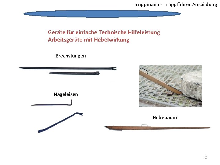 Truppmann - Truppführer Ausbildung Geräte für einfache Technische Hilfeleistung Arbeitsgeräte mit Hebelwirkung Brechstangen Nageleisen