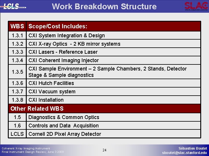 Work Breakdown Structure WBS Scope/Cost Includes: 1. 3. 1 CXI System Integration & Design