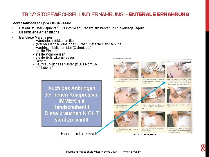 TB 1/2 STOFFWECHSEL UND ERNÄHRUNG – ENTERALE ERNÄHRUNG Verbandwechsel (VW) PEG-Sonde Patient ist über