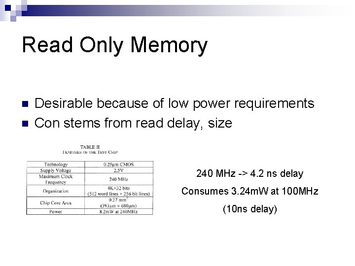 Read Only Memory n n Desirable because of low power requirements Con stems from Read Only Memory n n Desirable because of low power requirements Con stems from