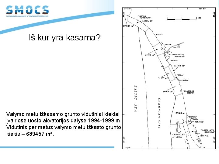 Iš kur yra kasama? Valymo metu iškasamo grunto vidutiniai kiekiai įvairiose uosto akvatorijos dalyse