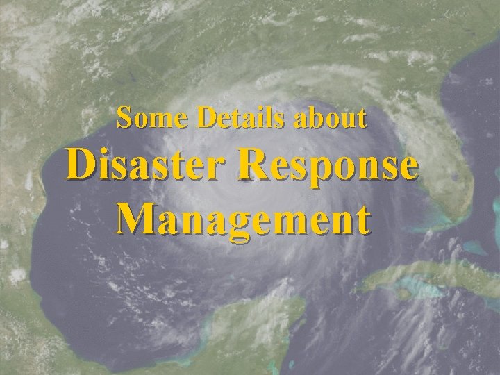 Some Details about Disaster Response Management 