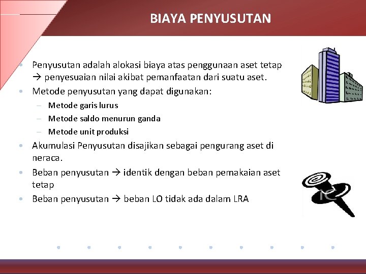 BIAYA PENYUSUTAN • Penyusutan adalah alokasi biaya atas penggunaan aset tetap penyesuaian nilai akibat