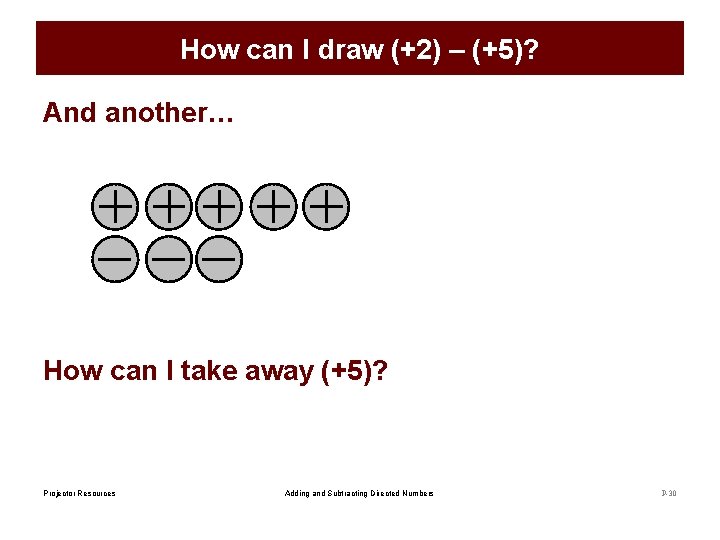 How can I draw (+2) – (+5)? And another… How can I take away