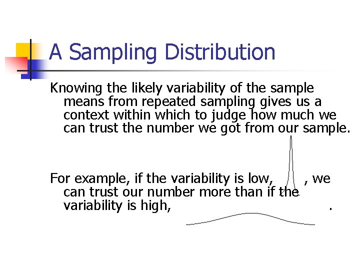 A Sampling Distribution Knowing the likely variability of the sample means from repeated sampling