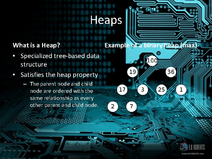 Heaps What is a Heap? • Specialized tree-based data structure • Satisfies the heap