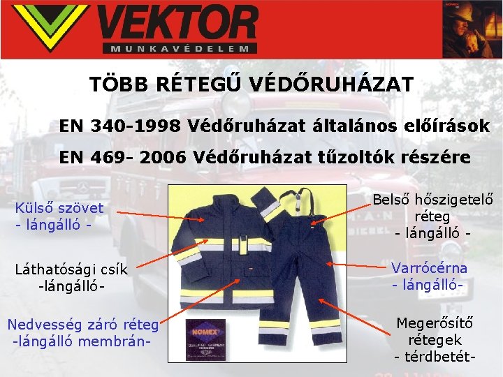 TÖBB RÉTEGŰ VÉDŐRUHÁZAT EN 340 -1998 Védőruházat általános előírások EN 469 - 2006 Védőruházat