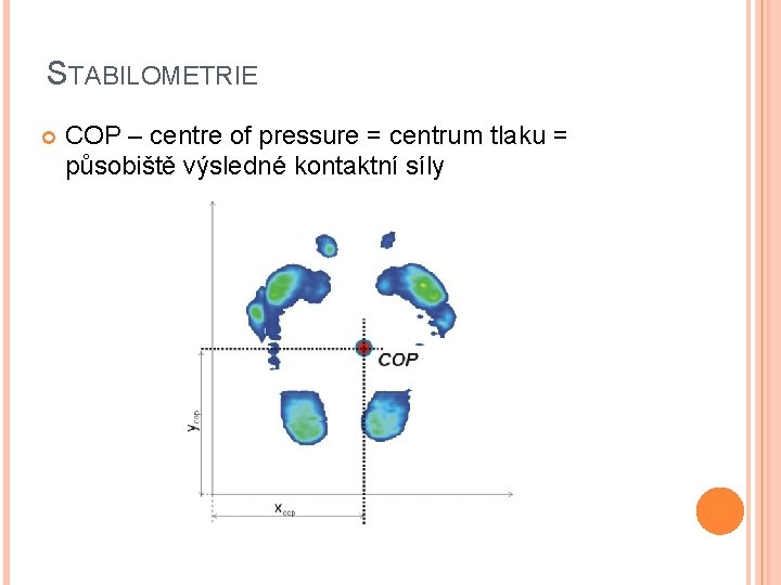 STABILOMETRIE COP – centre of pressure = centrum tlaku = působiště výsledné kontaktní síly
