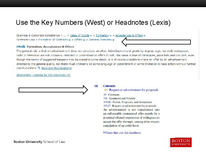 Use the Key Numbers (West) or Headnotes (Lexis) 