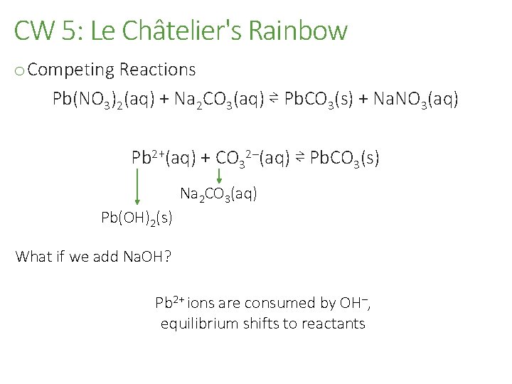 CW 5: Le Châtelier's Rainbow o Competing Reactions Pb(NO 3)2(aq) + Na 2 CO