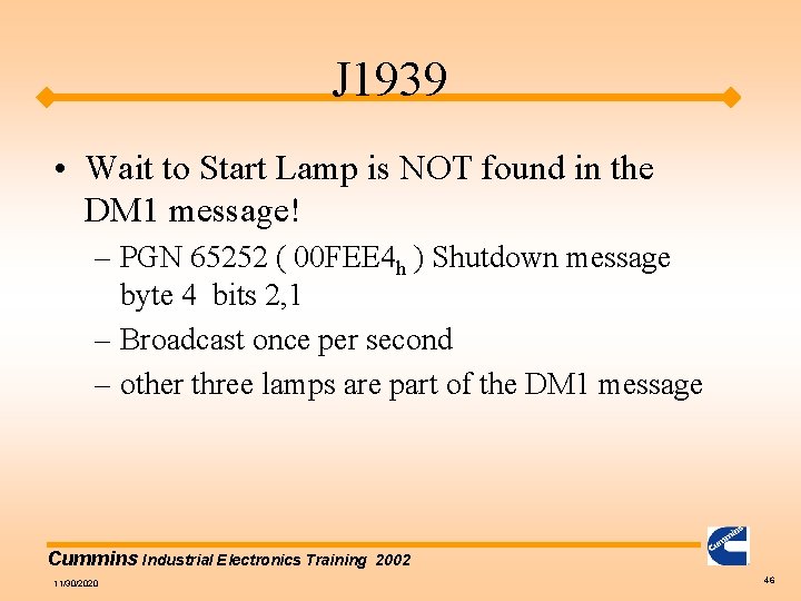 J 1939 • Wait to Start Lamp is NOT found in the DM 1