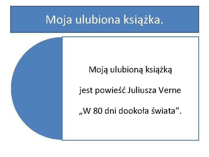 Moja ulubiona książka. Moją ulubioną książką jest powieść Juliusza Verne „W 80 dni dookoła