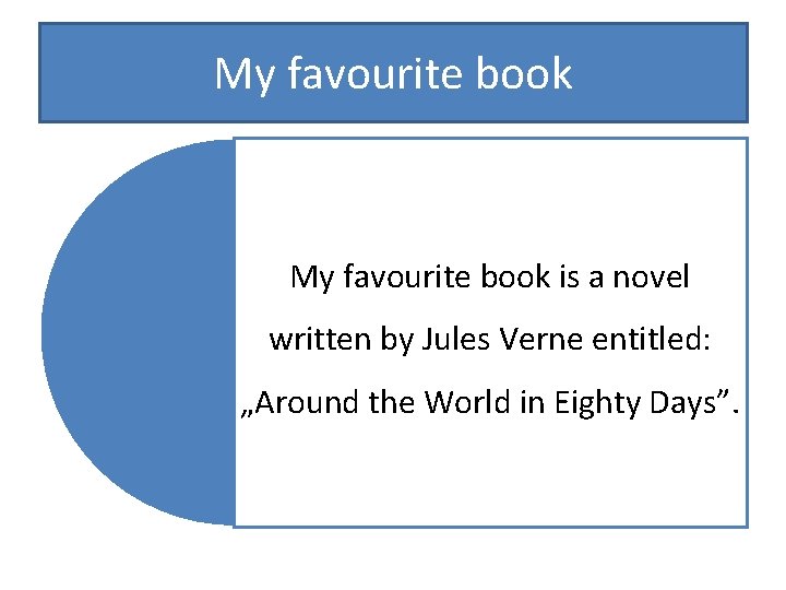 My favourite book is a novel written by Jules Verne entitled: „Around the World