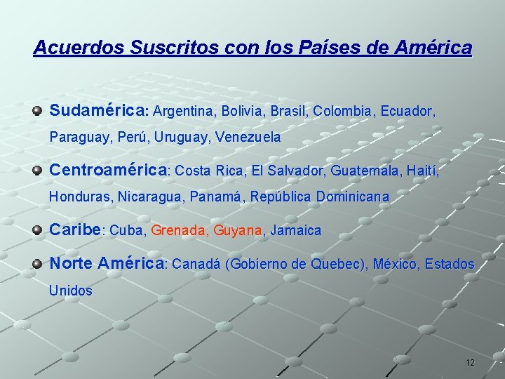 Acuerdos Suscritos con los Países de América Sudamérica: Argentina, Bolivia, Brasil, Colombia, Ecuador, Paraguay,