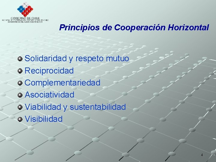 Principios de Cooperación Horizontal Solidaridad y respeto mutuo Reciprocidad Complementariedad Asociatividad Viabilidad y sustentabilidad