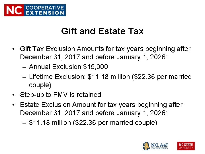 Gift and Estate Tax • Gift Tax Exclusion Amounts for tax years beginning after