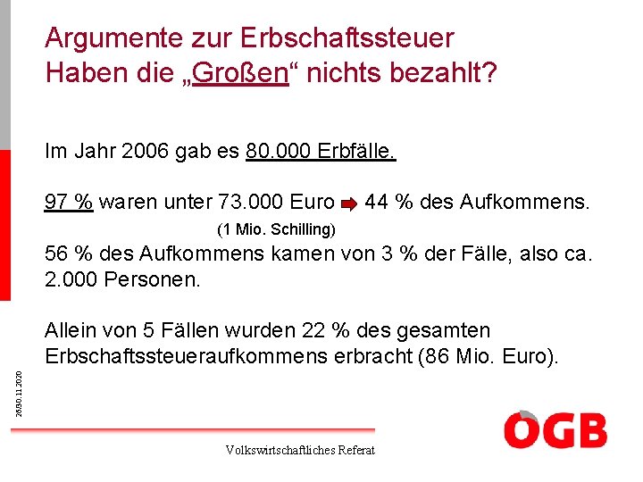 Argumente zur Erbschaftssteuer Haben die „Großen“ nichts bezahlt? Im Jahr 2006 gab es 80.