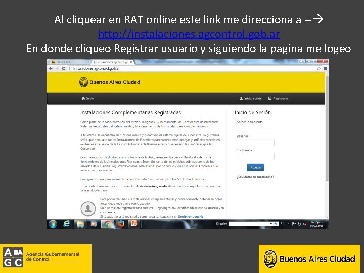 Al cliquear en RAT online este link me direcciona a -- http: //instalaciones. agcontrol.