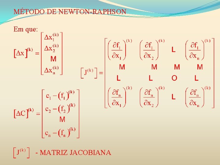 MÉTODO DE NEWTON-RAPHSON Em que: - MATRIZ JACOBIANA 