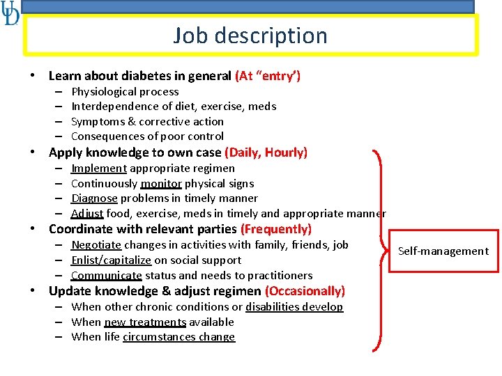 Job description • Learn about diabetes in general (At “entry’) – – Physiological process