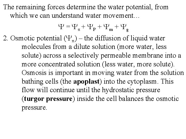The remaining forces determine the water potential, from which we can understand water movement…