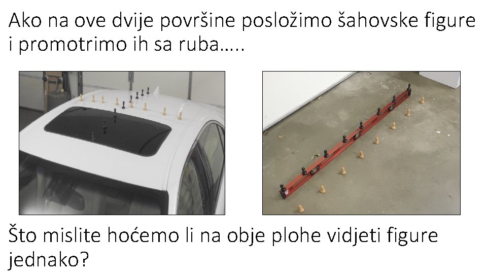 Ako na ove dvije površine posložimo šahovske figure i promotrimo ih sa ruba…. .